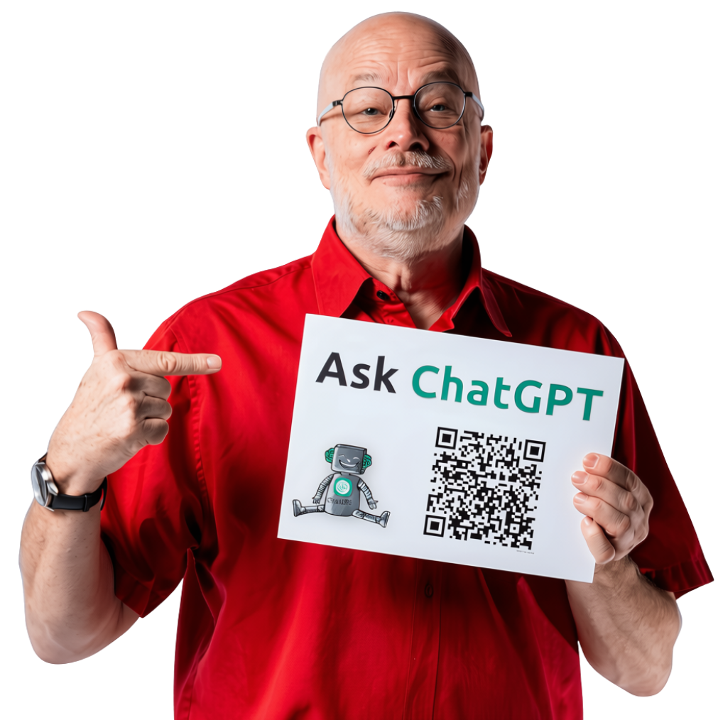 Jason Barnard pointing at an "Ask ChatGPT" sign